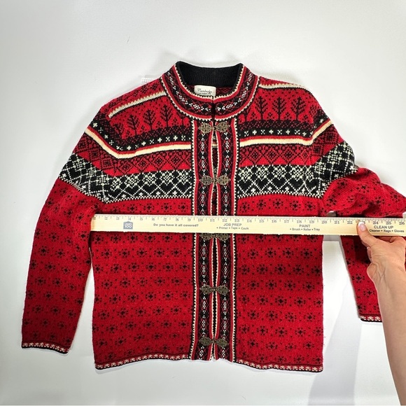 Cambridge apres ski wool cardigan Nordic clasp sweater jacket M - Picture 11 of 12